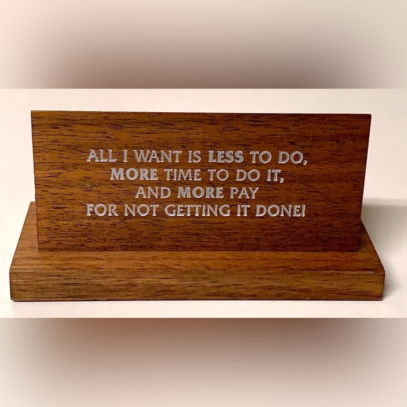 1970s Vintage Solid Walnut Wooden Work Office Desk Sign Plaque - Picture 2 of 16